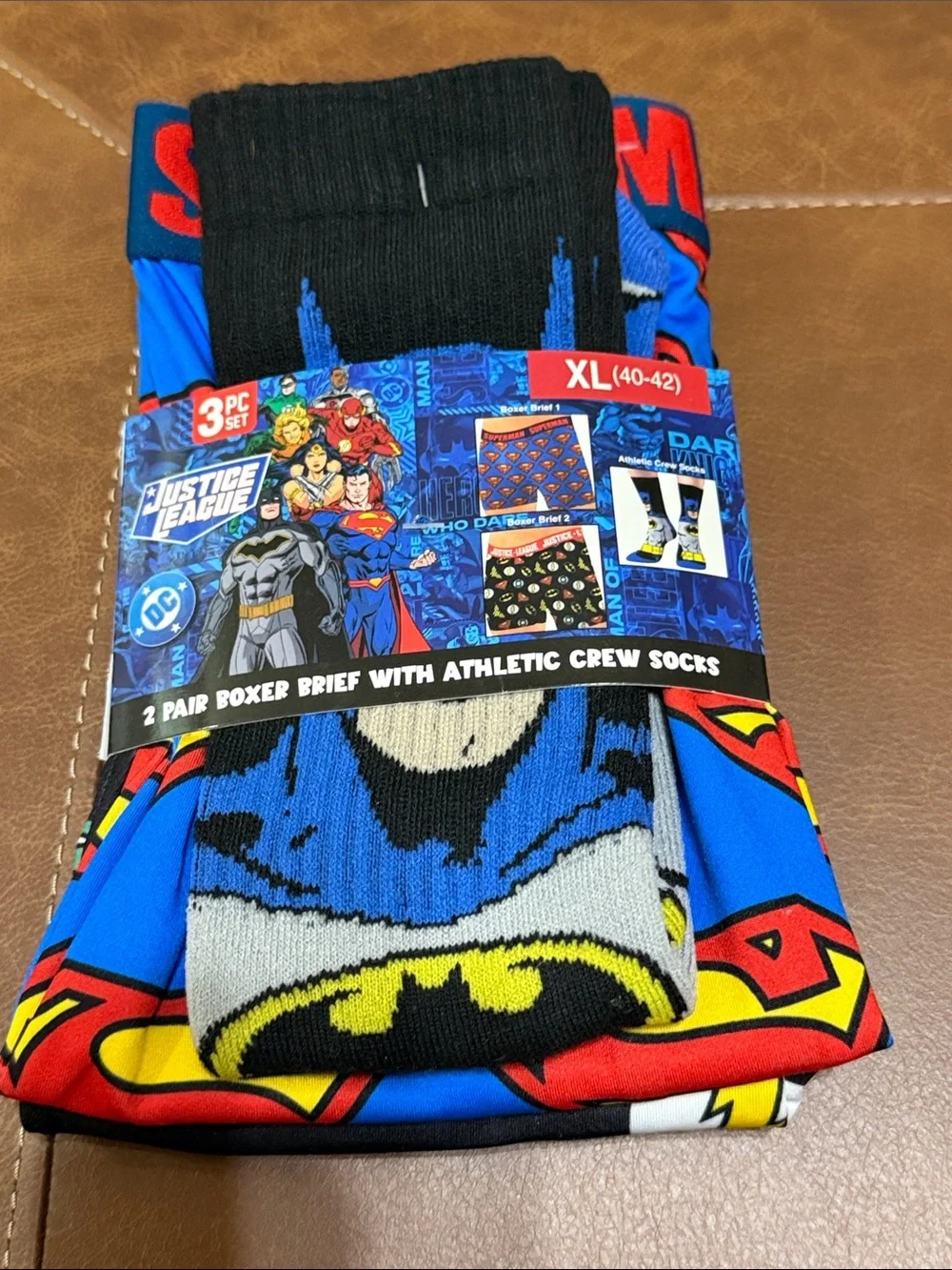 Justice League Men's 2 Boxer Briefs & Crew Socks Set - Blue/Black - XL
